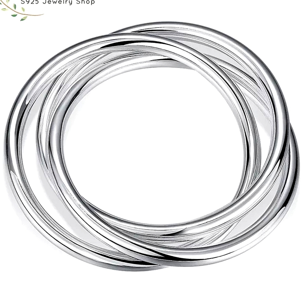 Bangle Bracelets Sterling Silver Three Piece Set - Picture 6 of 9